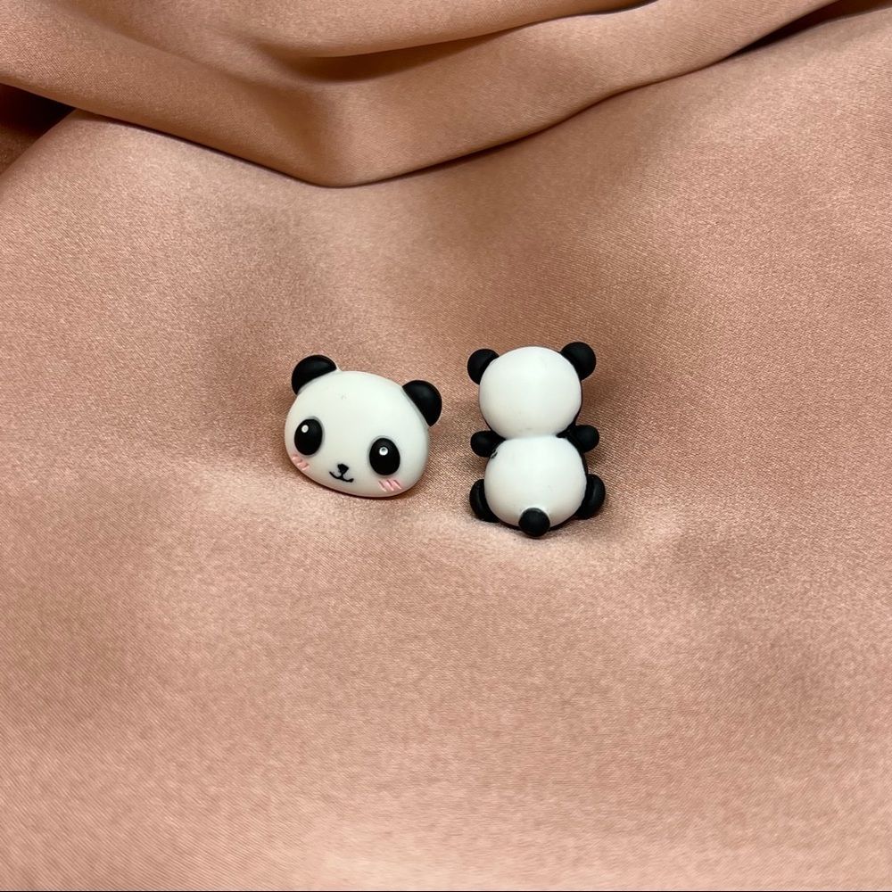 Nwt Panda Black & White 925 Silver Hypoallergenic Post Earring